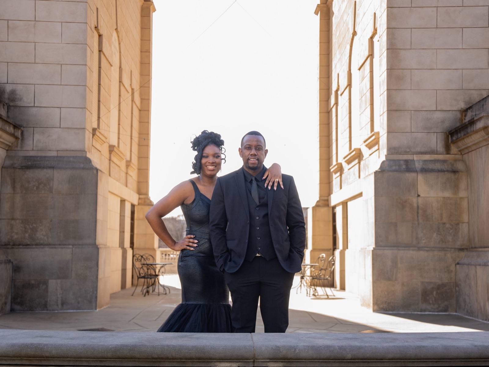 Couple portrait at dramatic architectural venue — Atlanta wedding photography